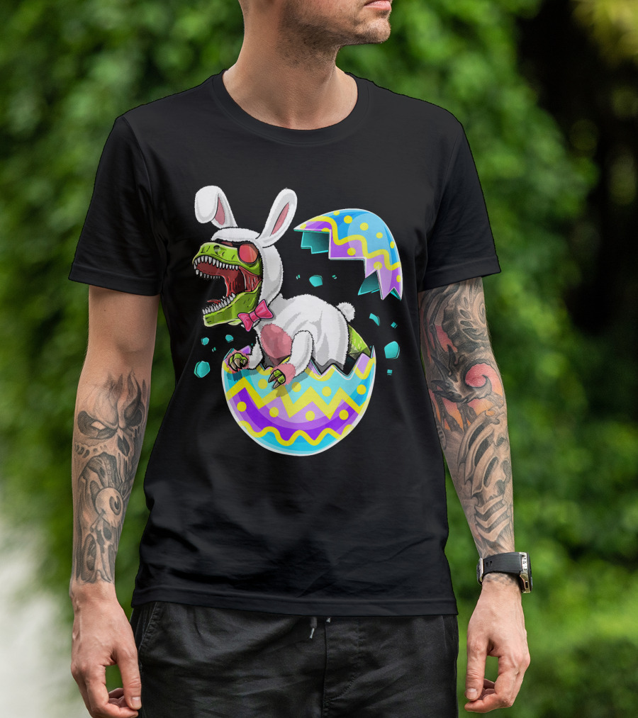 Happy Easter Rex Dinosaur Bunny In Eggshell Costume T-Shirt