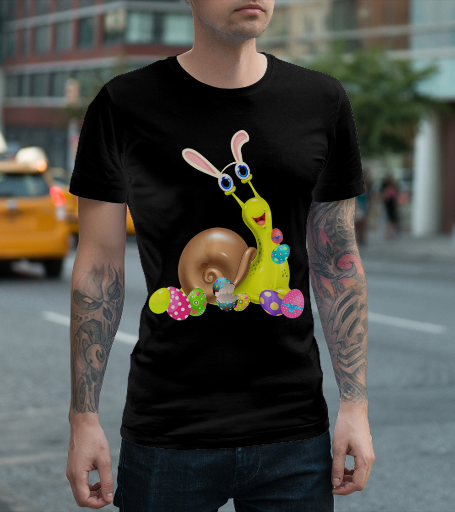 Snail with Bunny Ears and Colorful Easter Eggs T-Shirt