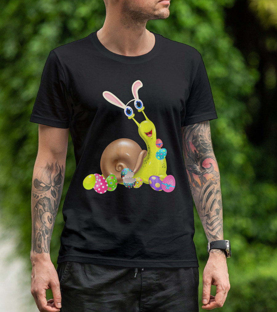 Snail With Bunny Ears And Colorful Easter Eggs T-Shirt