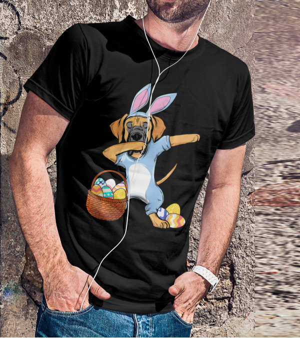 Dabbing Easter Bunny Great Dane With Basket Of Eggs T-Shirt
