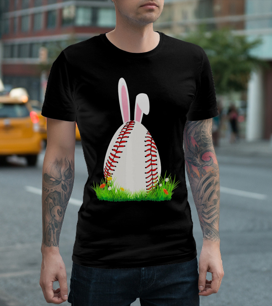 Cute Easter Bunny Baseball Egg with Ears on Grass T-Shirt