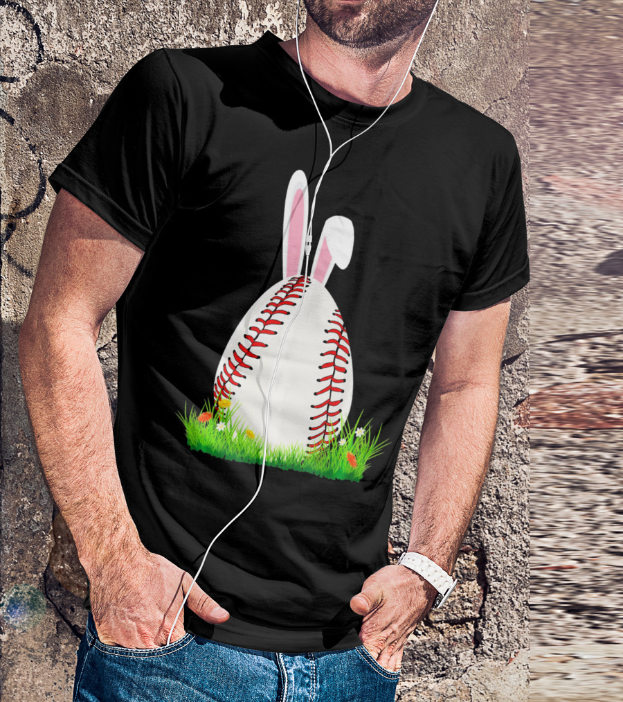 Cute Easter Bunny Baseball Egg With Ears On Grass T-Shirt