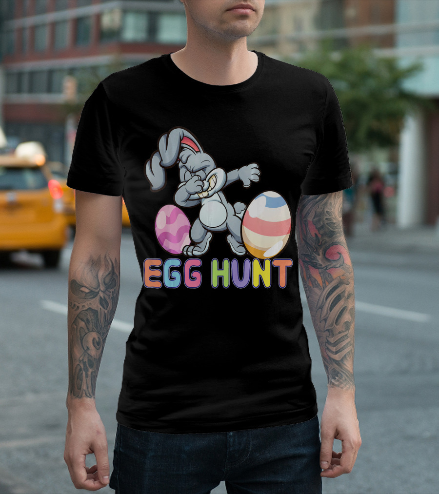 Dabbing Bunny Egg Hunt Easter Celebration with Colorful Eggs T-Shirt