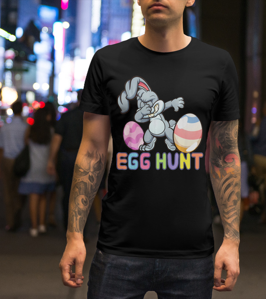 Dabbing Bunny Egg Hunt Easter Celebration With Colorful Eggs T-Shirt