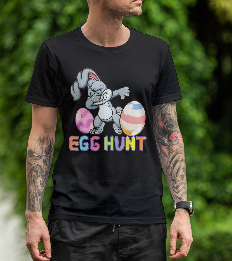 Dabbing Bunny Egg Hunt Easter Celebration With Colorful Eggs T-Shirt