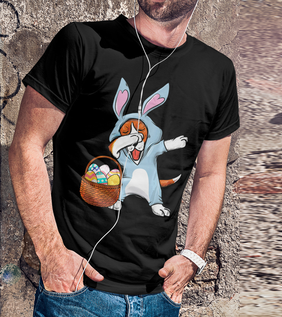 Dabbing Easter Bunny Beagle Dog With Basket Of Eggs T-Shirt