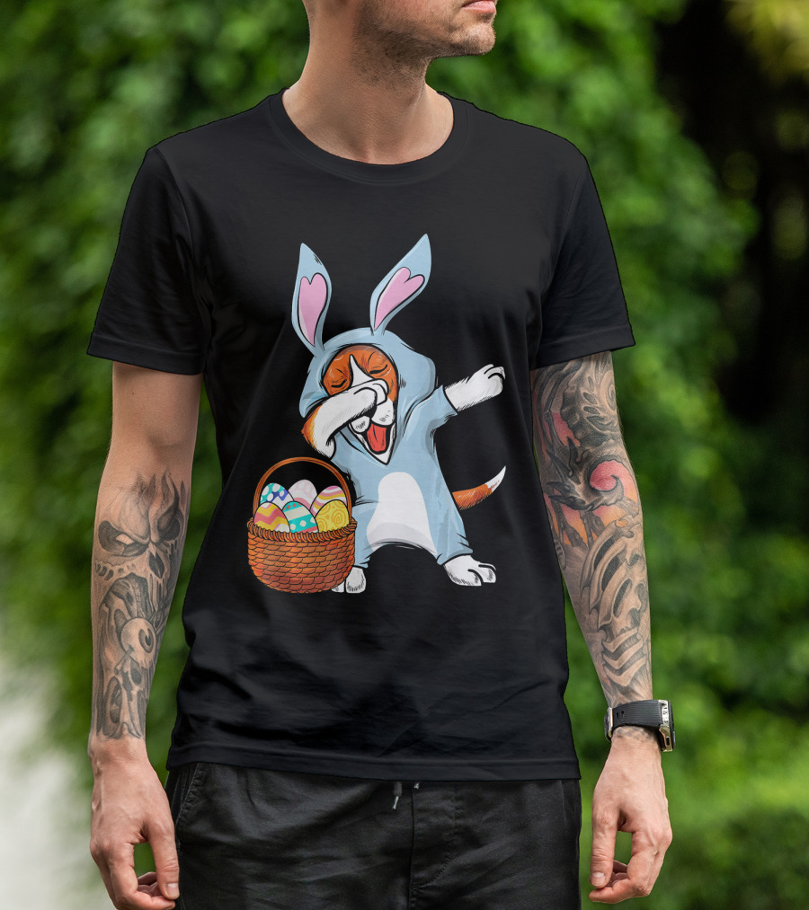 Dabbing Easter Bunny Beagle Dog With Basket Of Eggs T-Shirt