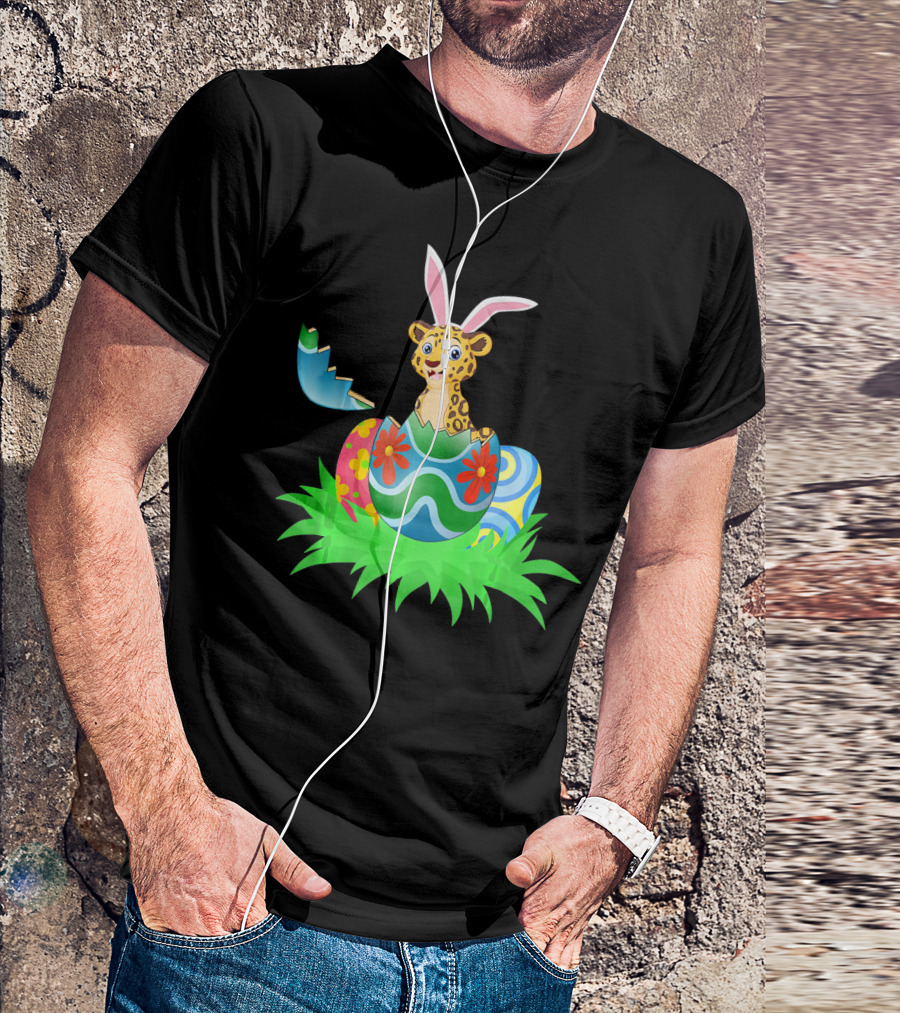Easter Leopard With Bunny Ears In Colorful Easter Egg T-Shirt