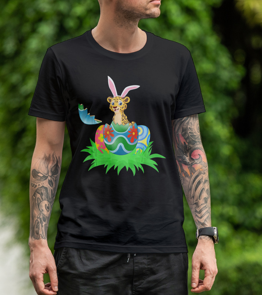 Easter Leopard With Bunny Ears In Colorful Easter Egg T-Shirt