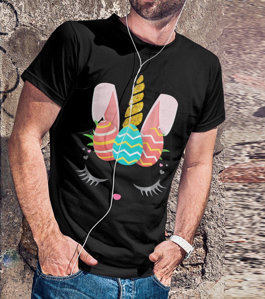 Bunnycorn Easter Bunny Rabbit Face Unicorn Ears Eggs Hearts T-Shirt