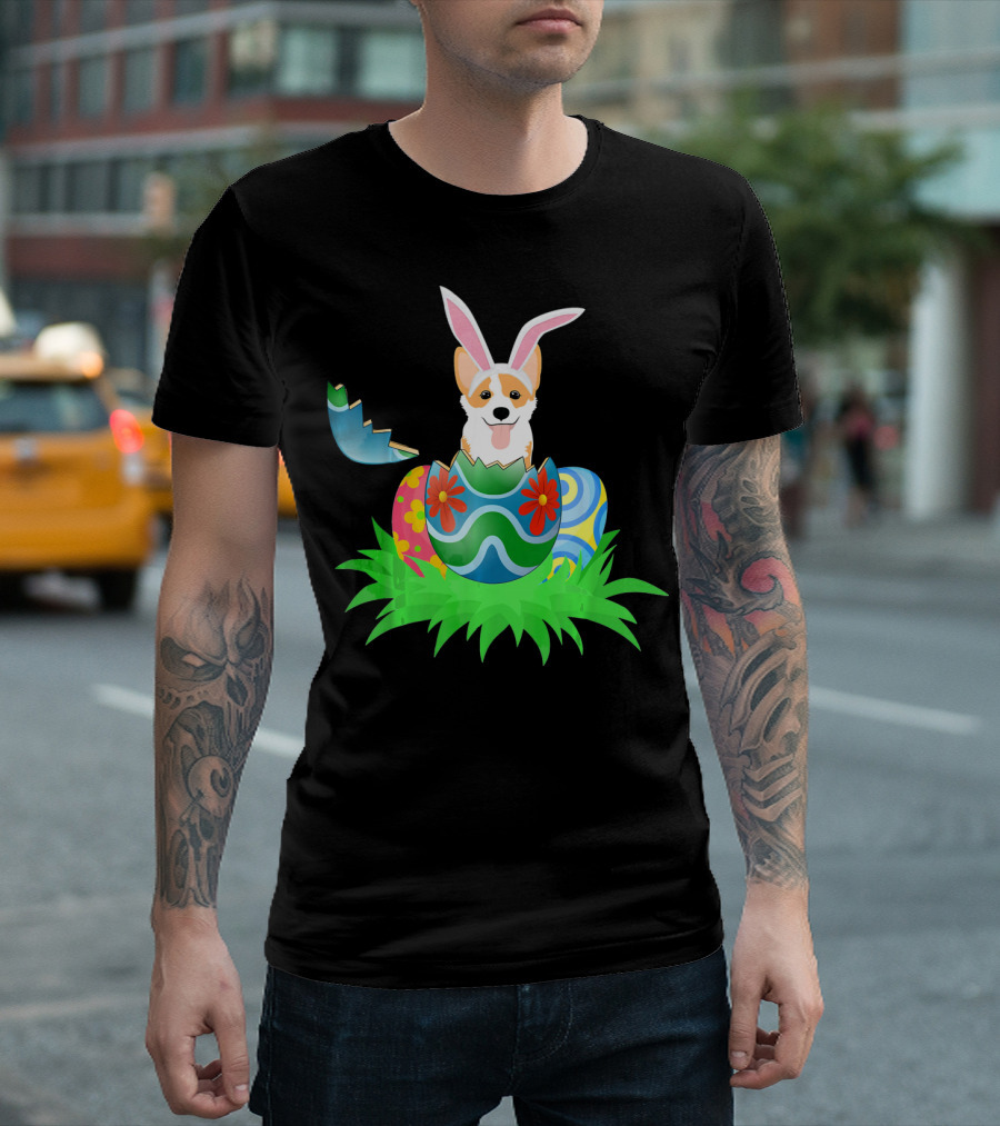 Easter Corgi Bunny with Colorful Easter Egg Hunt T-Shirt