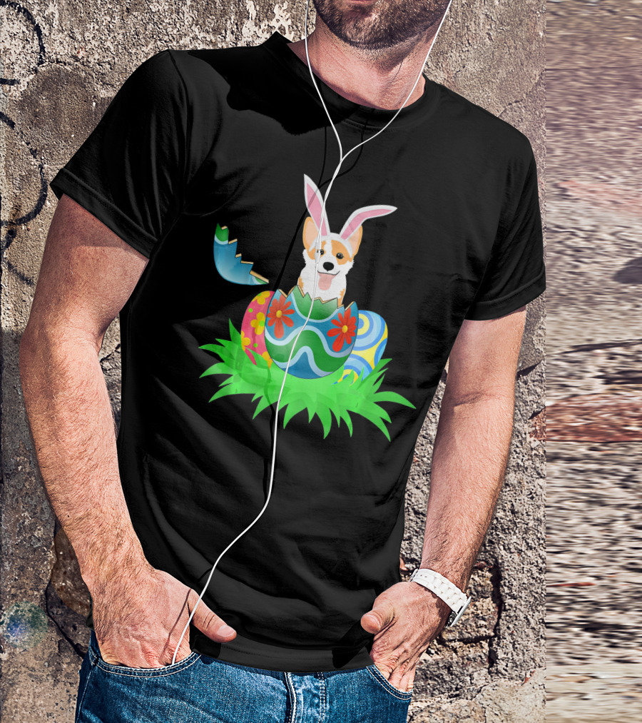 Easter Corgi Bunny With Colorful Easter Egg Hunt T-Shirt