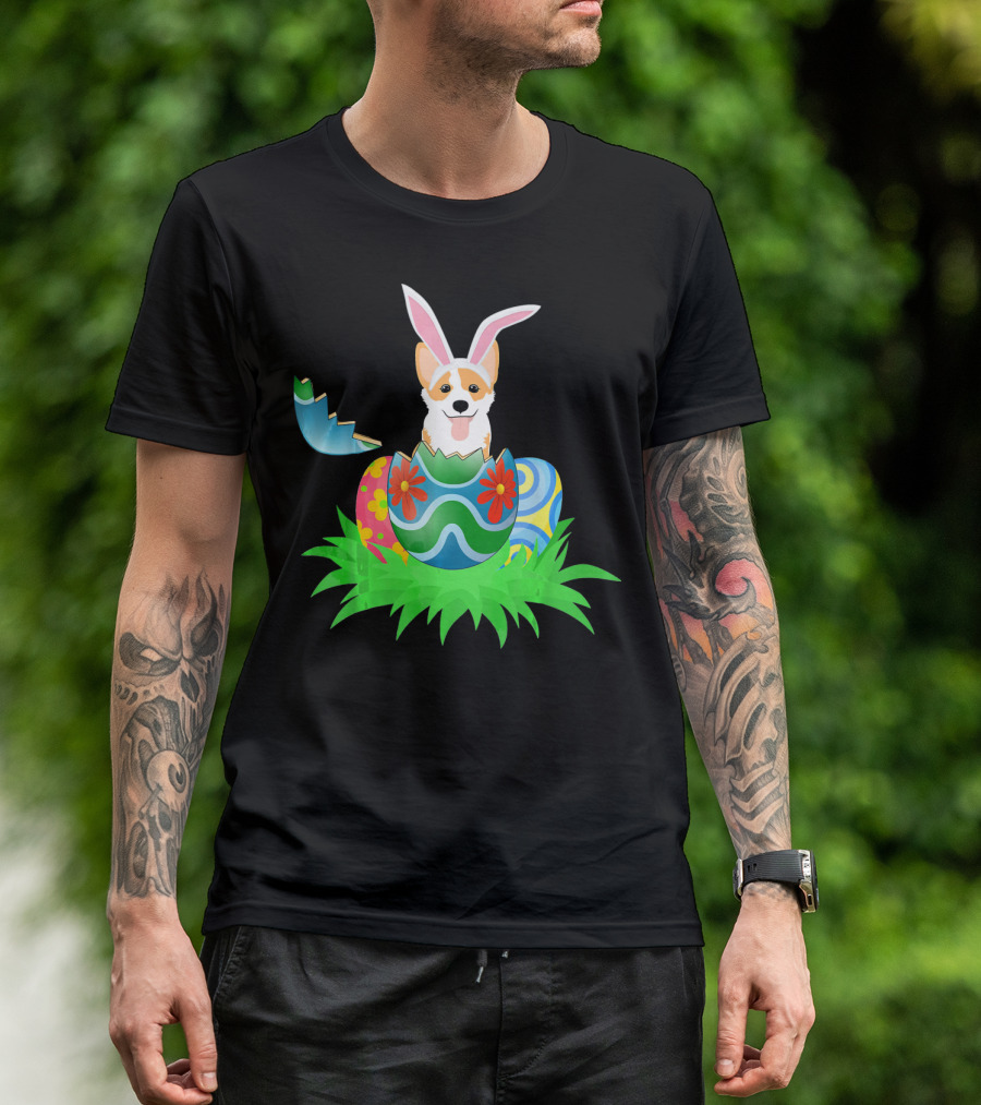 Easter Corgi Bunny With Colorful Easter Egg Hunt T-Shirt