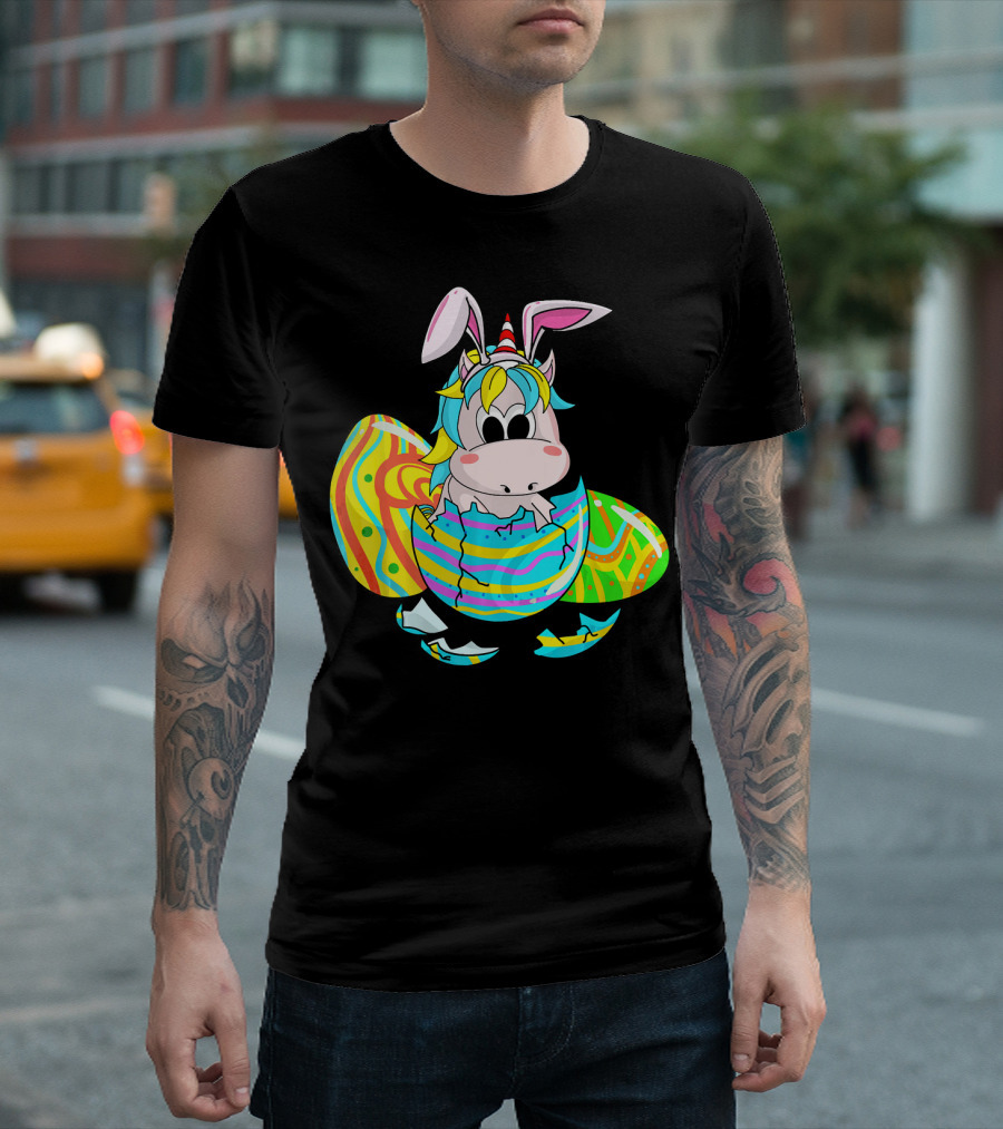 Easter Sunday Unicorn Bunnicorn in Colorful Eggshell T-Shirt