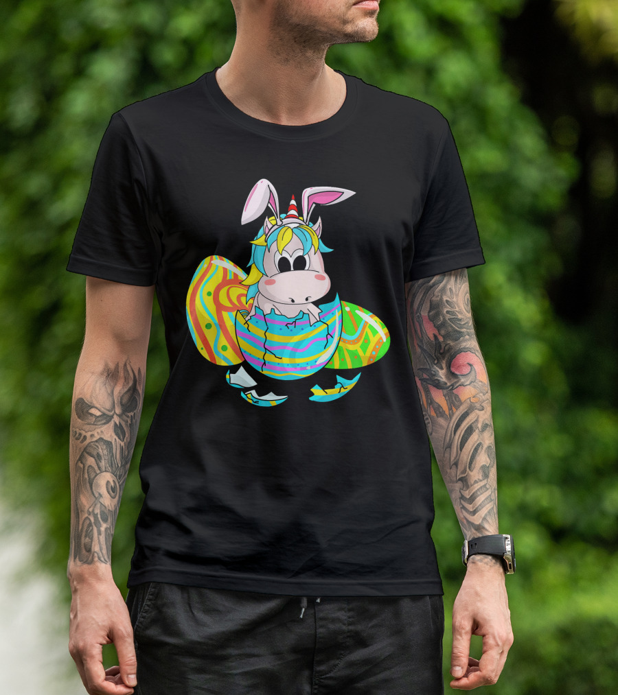 Easter Sunday Unicorn Bunnicorn In Colorful Eggshell T-Shirt