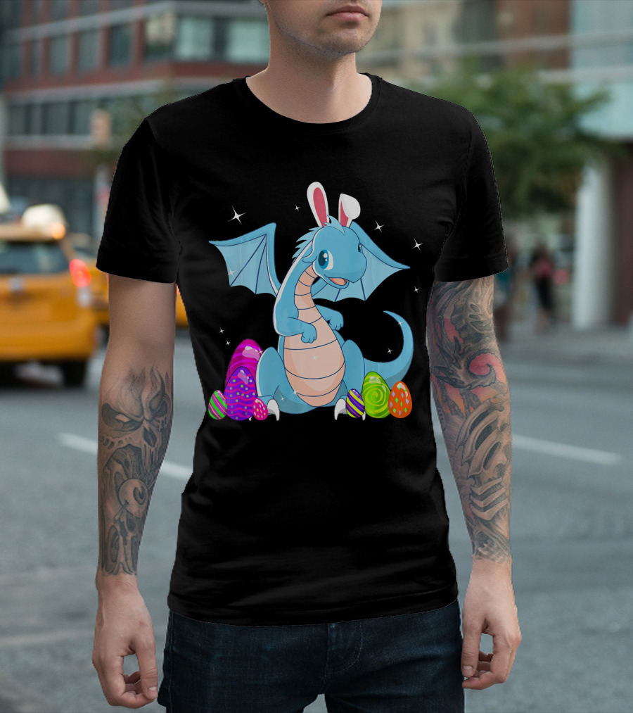 Easter Dragon Bunny Ears with Colorful Eggs T-Shirt