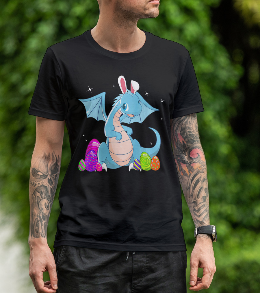 Easter Dragon Bunny Ears With Colorful Eggs T-Shirt