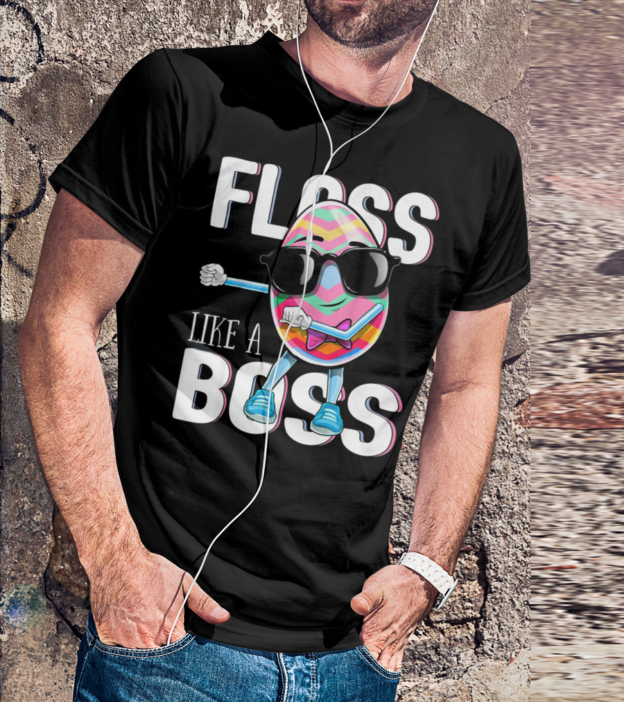 FLOSS LIKE A BOSS Flossing Easter Egg With Sunglasses And Colorful Stripes T-Shirt