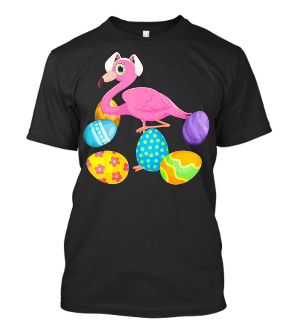 Flamingo Bunny Rabbit Hat With Colorful Easter Eggs Playing Easter T-Shirt