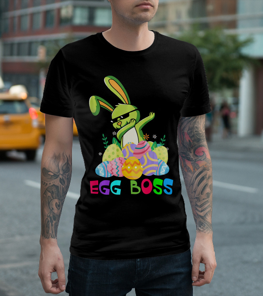 Egg Boss Dabbing Easter Bunny with Colorful Eggs T-Shirt