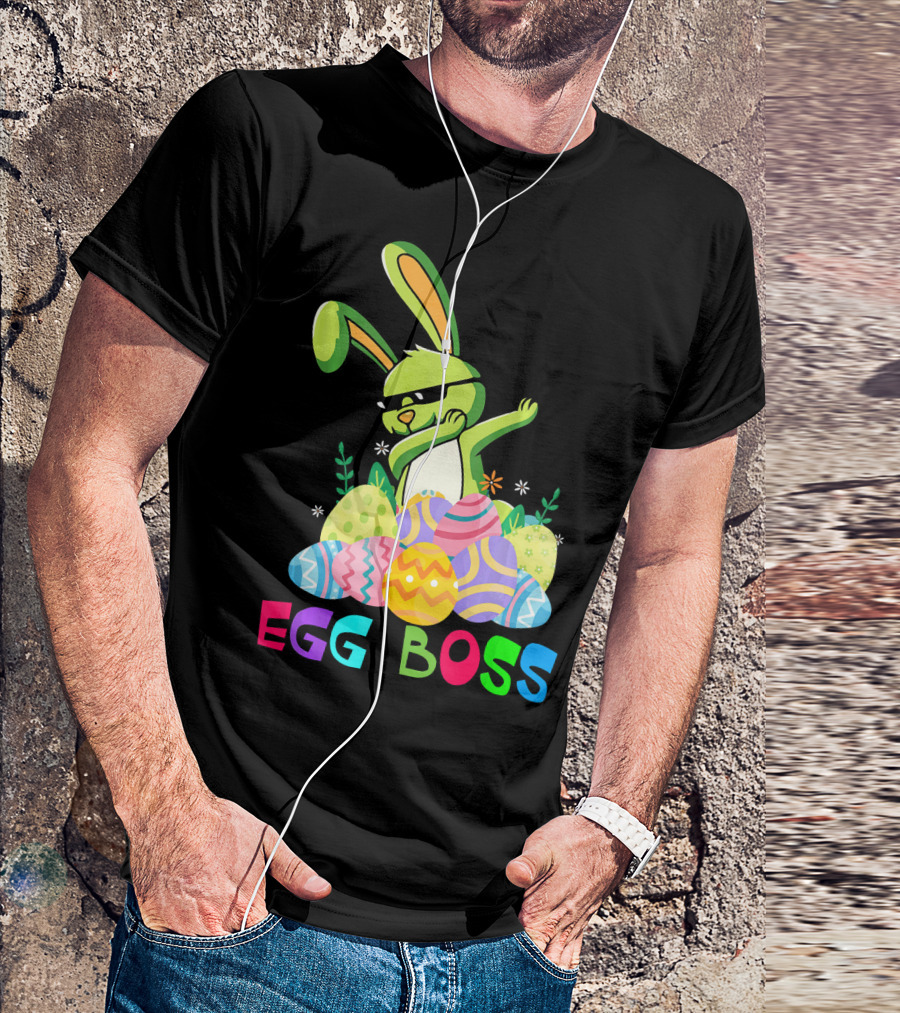 Egg Boss Dabbing Easter Bunny With Colorful Eggs T-Shirt