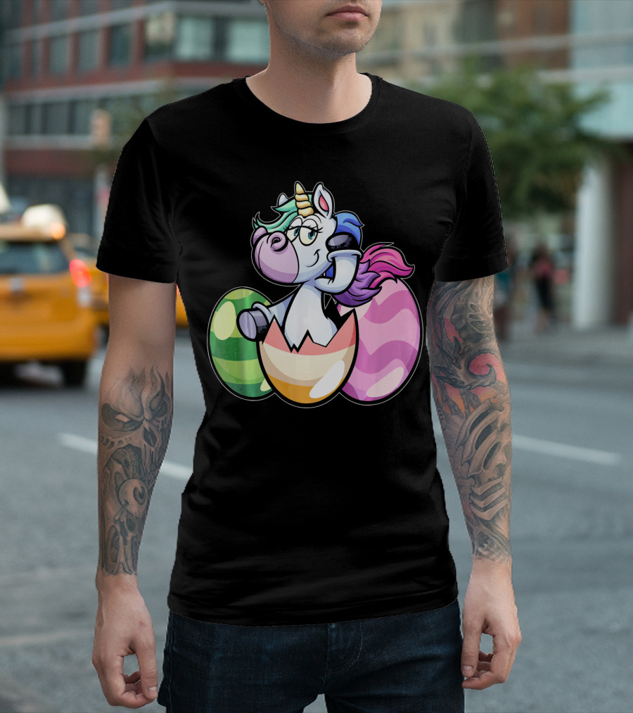 Easter Unicorn Hatching From Colorful Eggs Girls T-Shirt