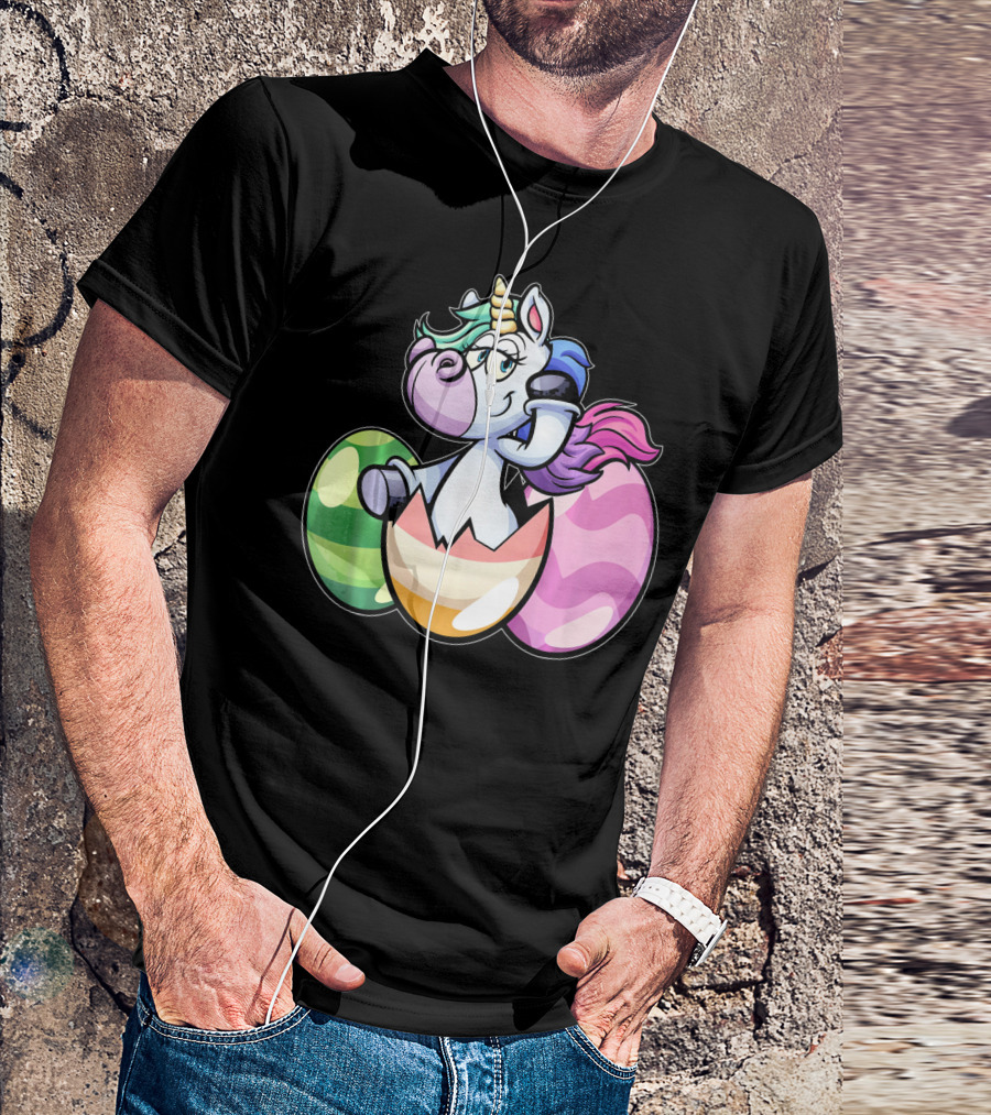 Easter Unicorn Hatching From Colorful Eggs Girls T-Shirt
