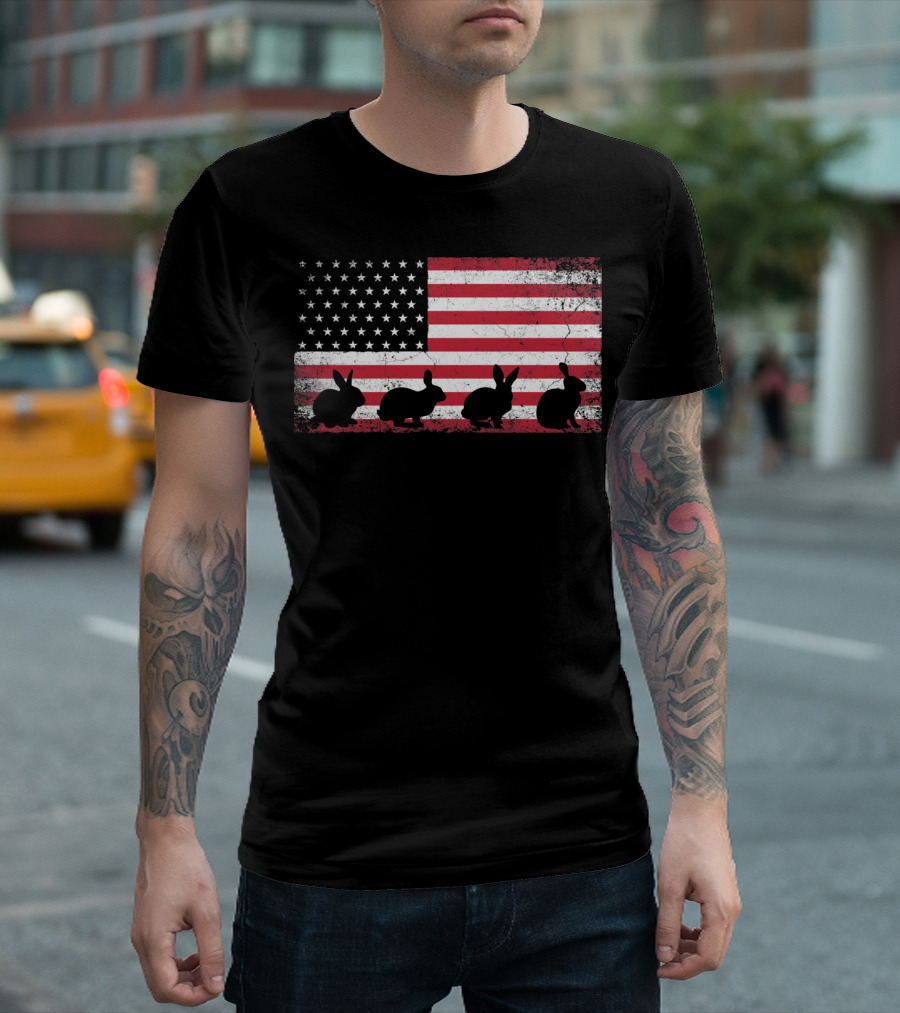 American Flag Bunny Rabbit Silhouettes Retro Easter T-Shirt