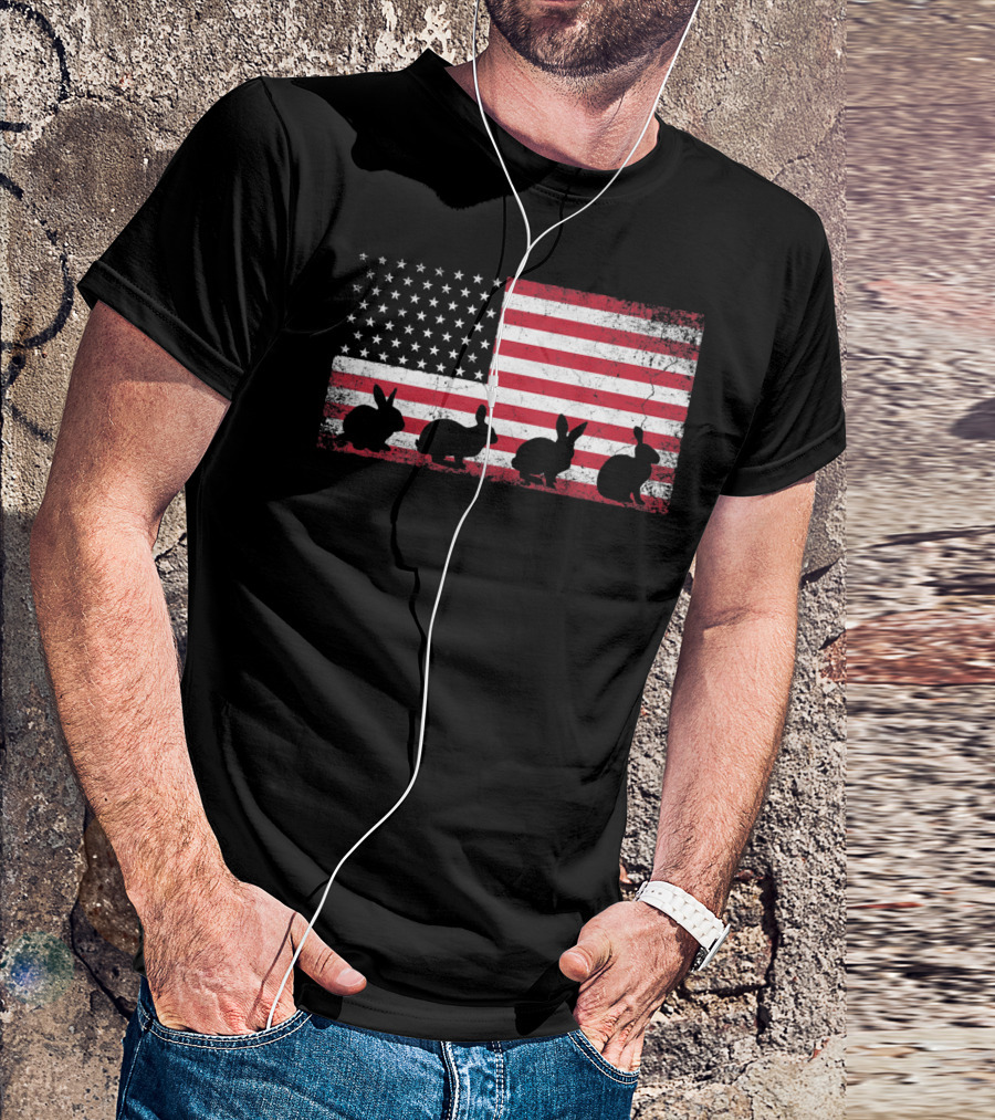 American Flag Bunny Rabbit Silhouettes Retro Easter T-Shirt