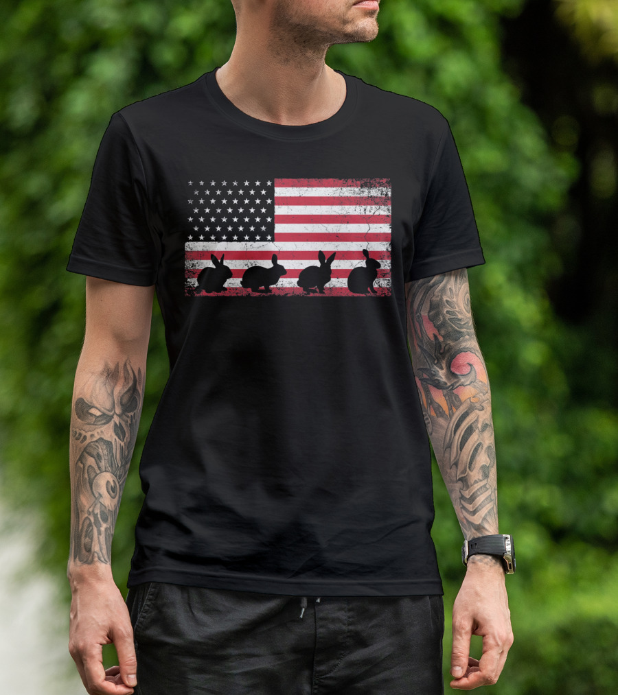 American Flag Bunny Rabbit Silhouettes Retro Easter T-Shirt