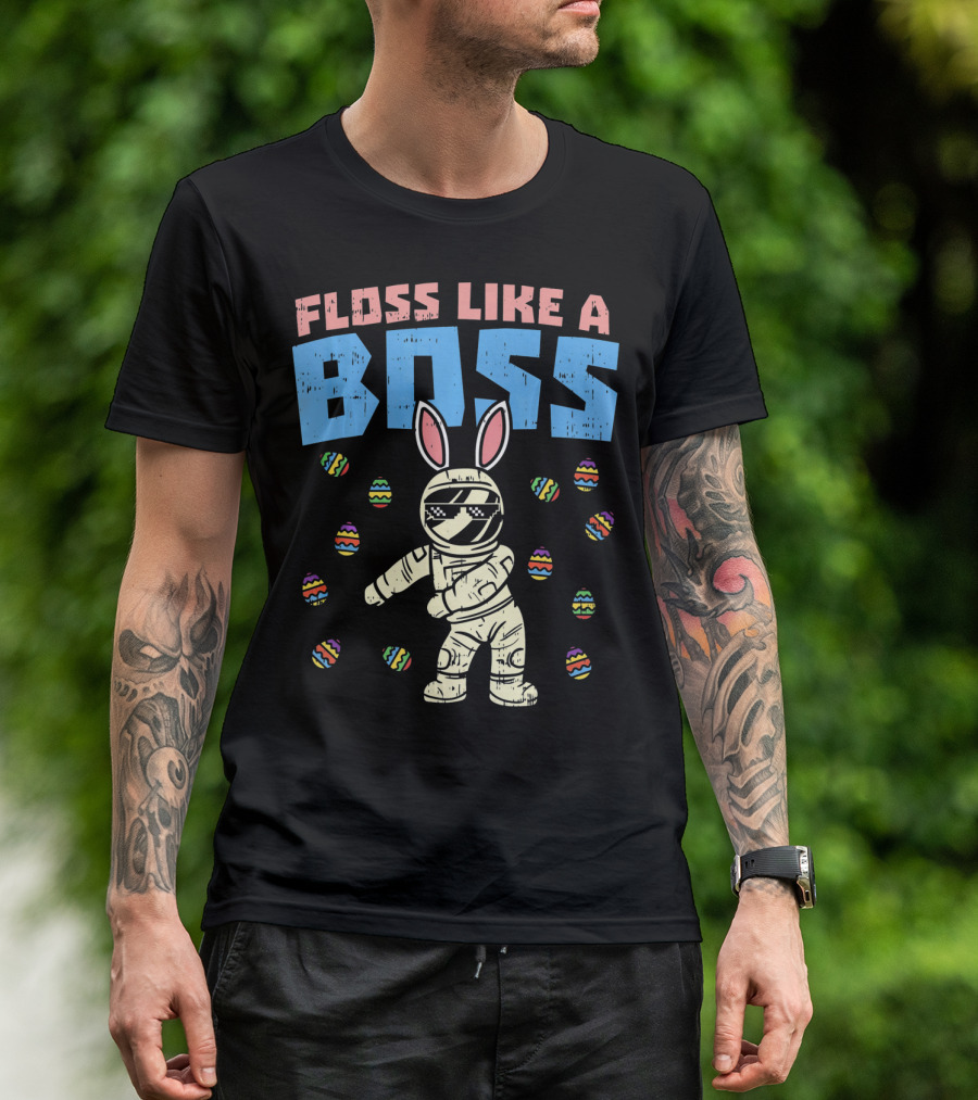 Floss Like A Boss Easter Astronaut Bunny With Eggs T-Shirt