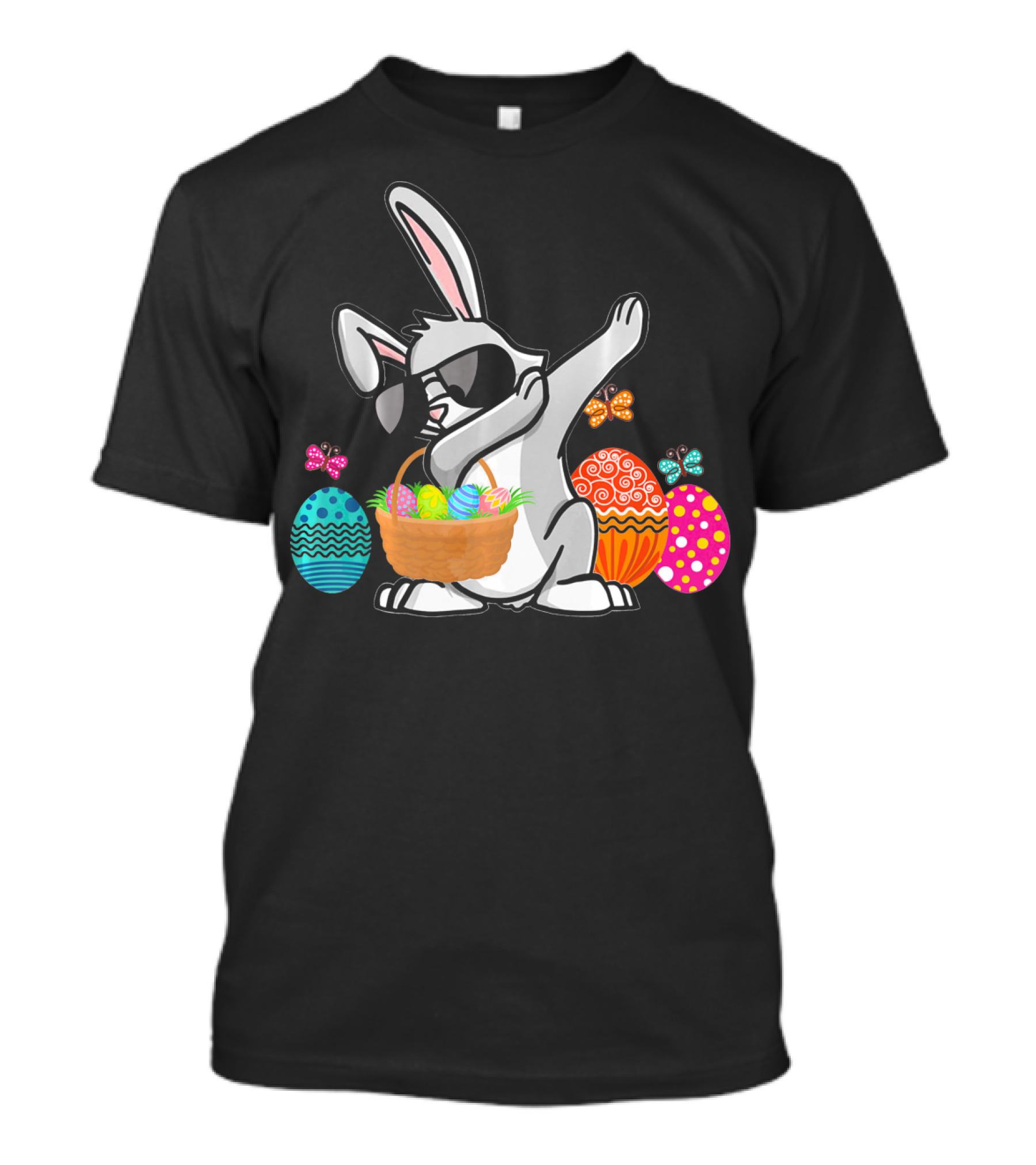 Dabbing Easter Bunny With Sunglasses And Basket Among Colorful Easter Eggs T-Shirt