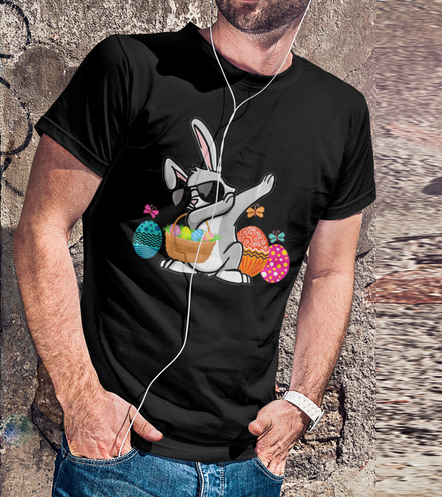 Dabbing Easter Bunny With Sunglasses And Basket Among Colorful Easter Eggs T-Shirt