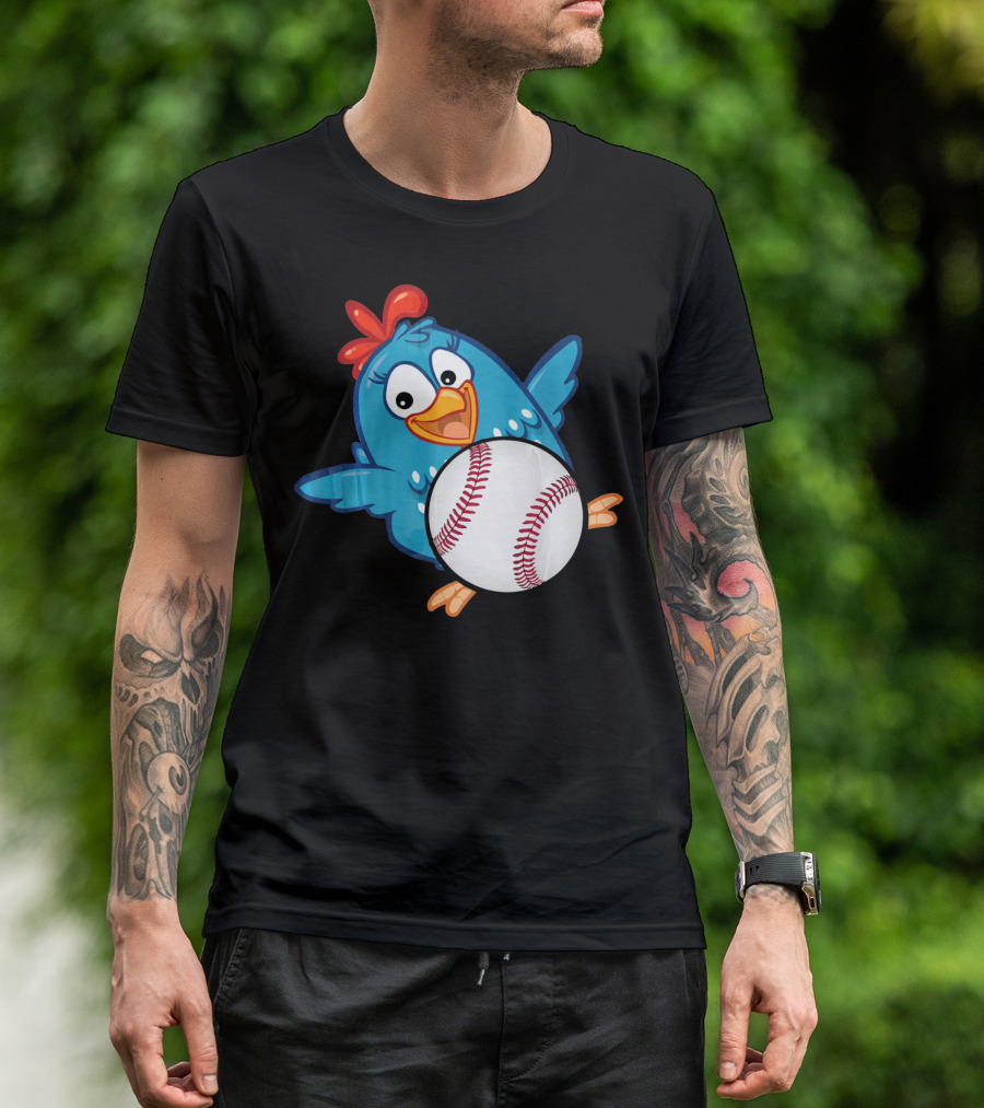 Easter Baseball Egg With Funny Blue Chicken T-Shirt