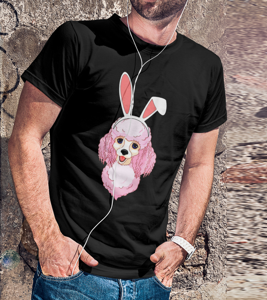 Poodle Bunny Ears Pink Happy Easter T-Shirt