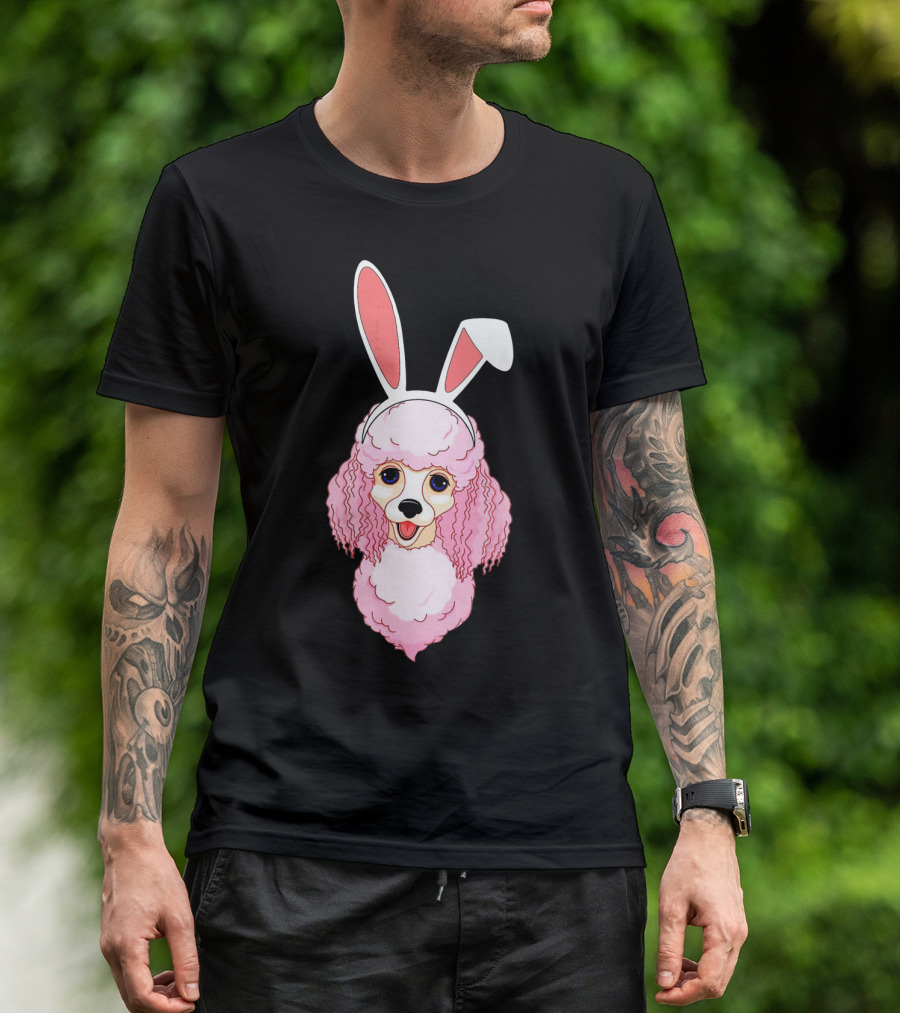 Poodle Bunny Ears Pink Happy Easter T-Shirt