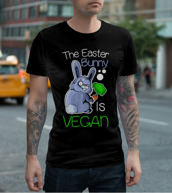 The Easter Bunny Is Vegan Vegetaria Cute Bunny With Carrot And Broccoli T-Shirt