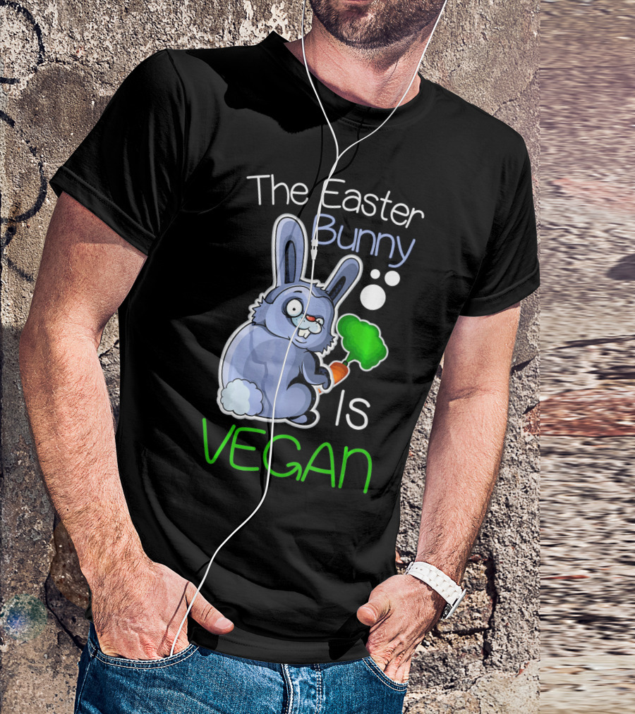 The Easter Bunny Is Vegan Vegetaria Cute Bunny With Carrot And Broccoli T-Shirt