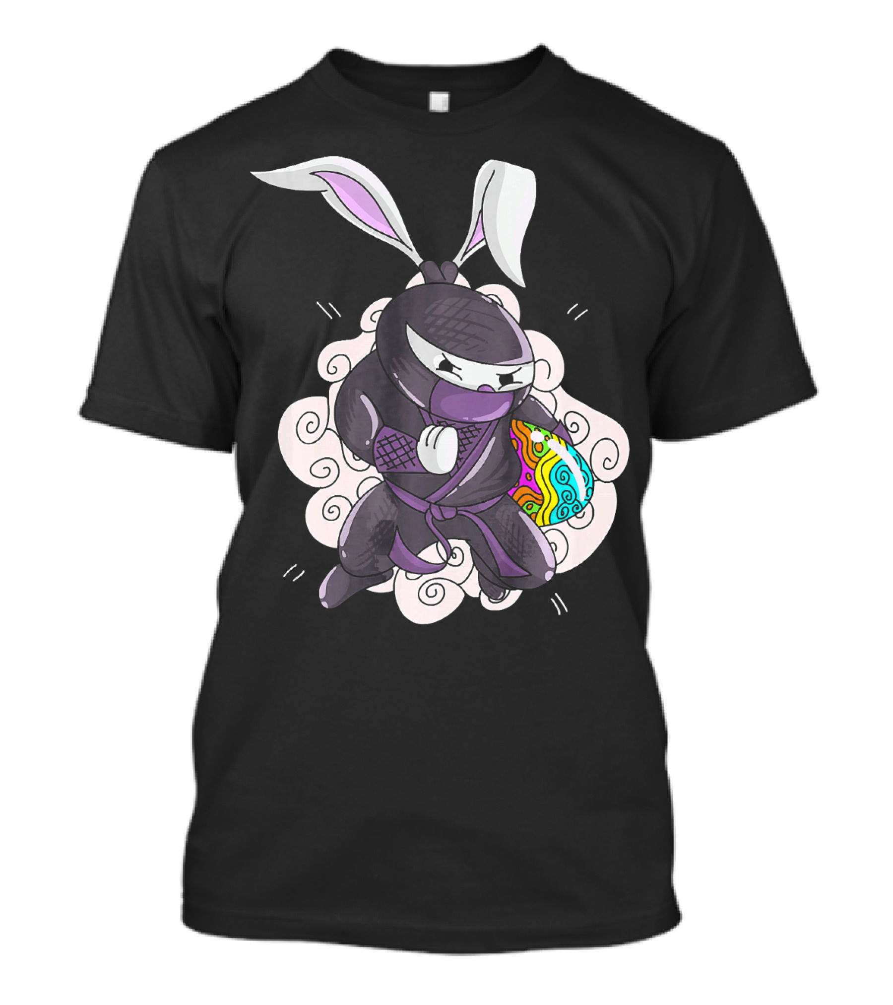 Easter Bunny Ninja Holding Colorful Egg In Cute Little Egg Hunt Scene T-Shirt