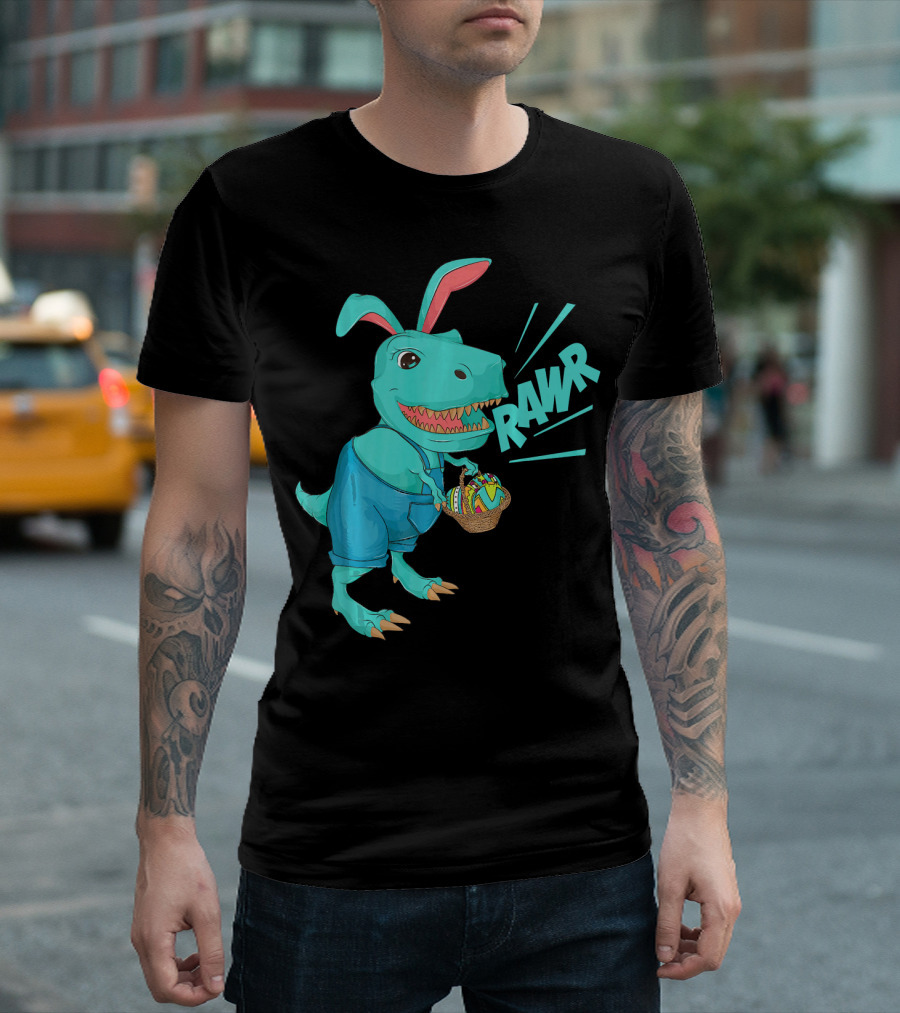Rawr Dinosaur Easter Bunny Lovers Cute Basket T-Shirt