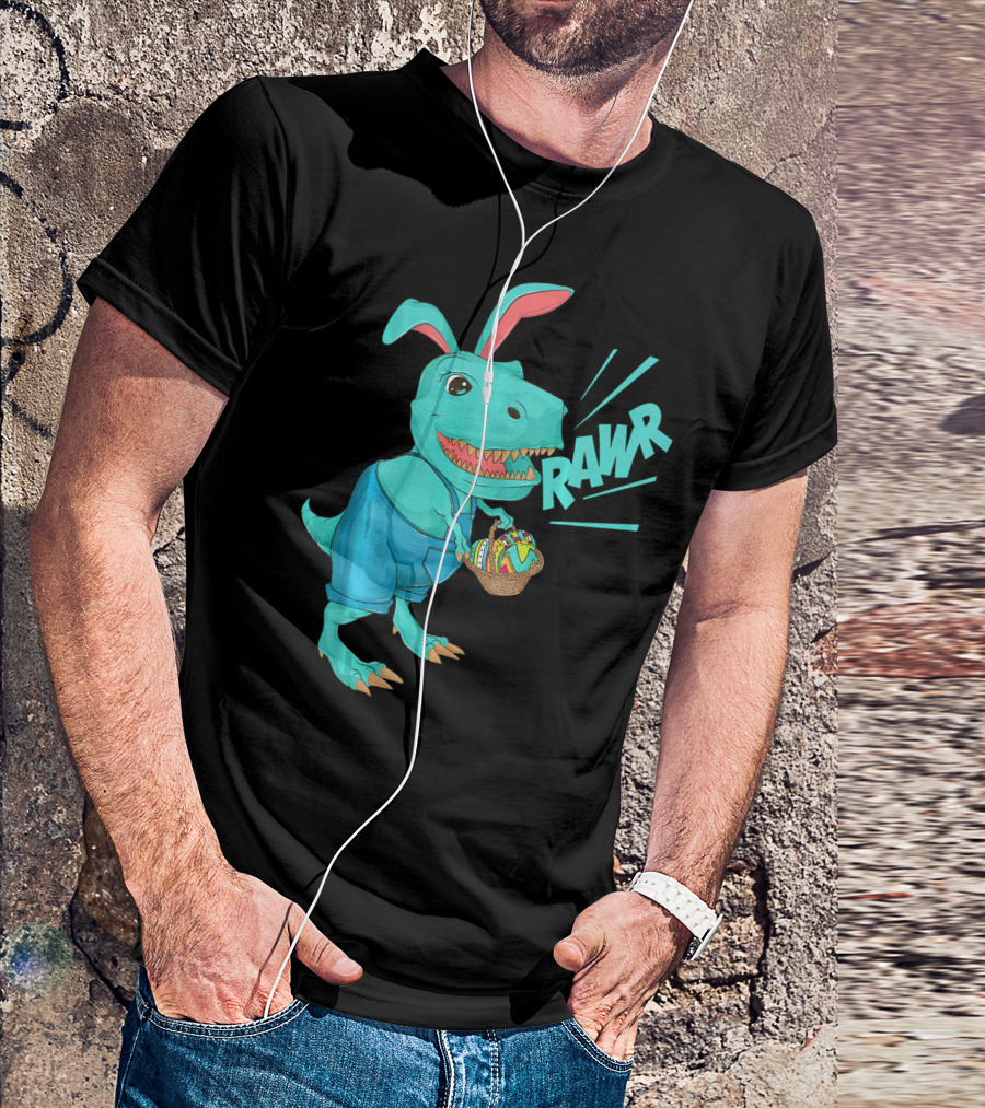 Rawr Dinosaur Easter Bunny Lovers Cute Basket T-Shirt