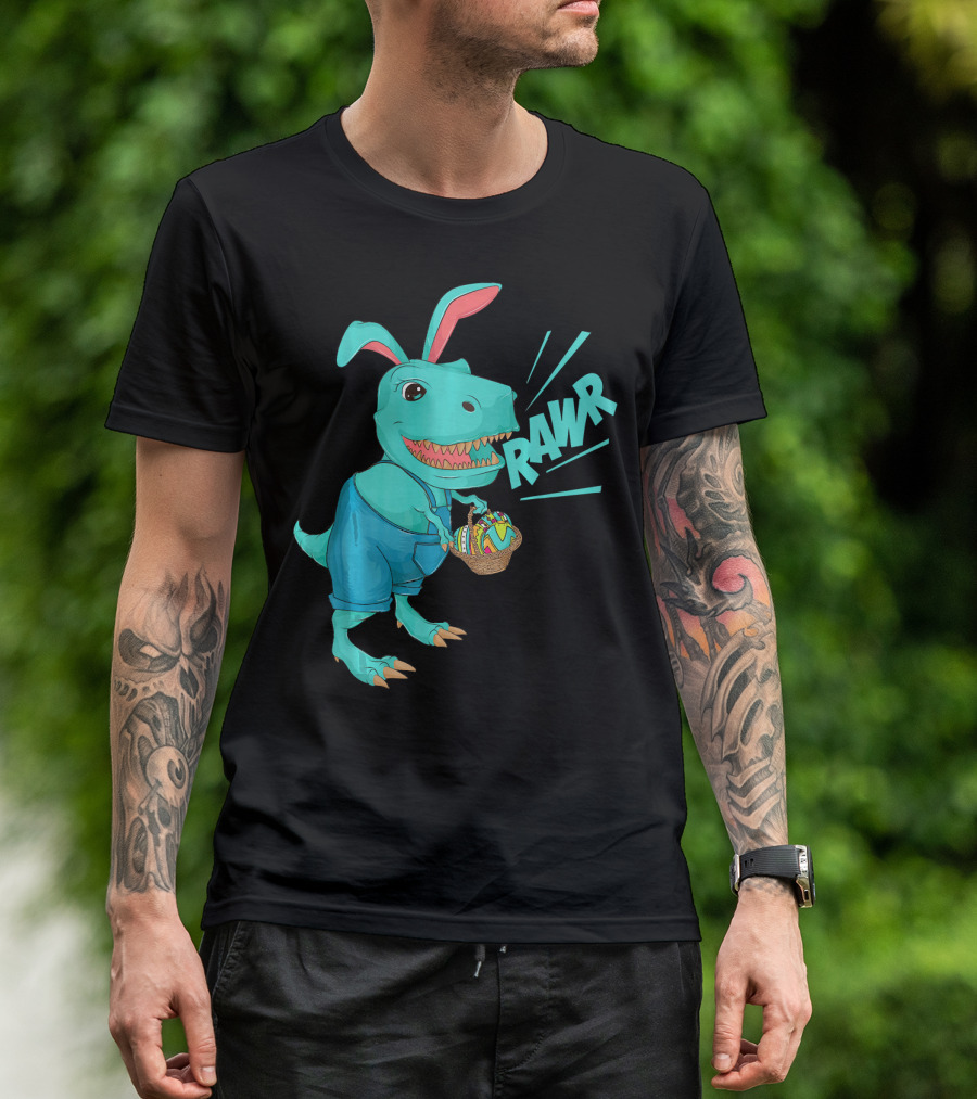 Rawr Dinosaur Easter Bunny Lovers Cute Basket T-Shirt