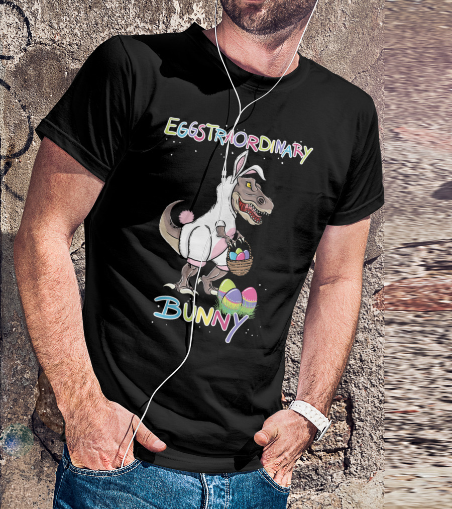 Eggstraordinary Bunny Dinosaur With Basket Of Easter Eggs T-Shirt