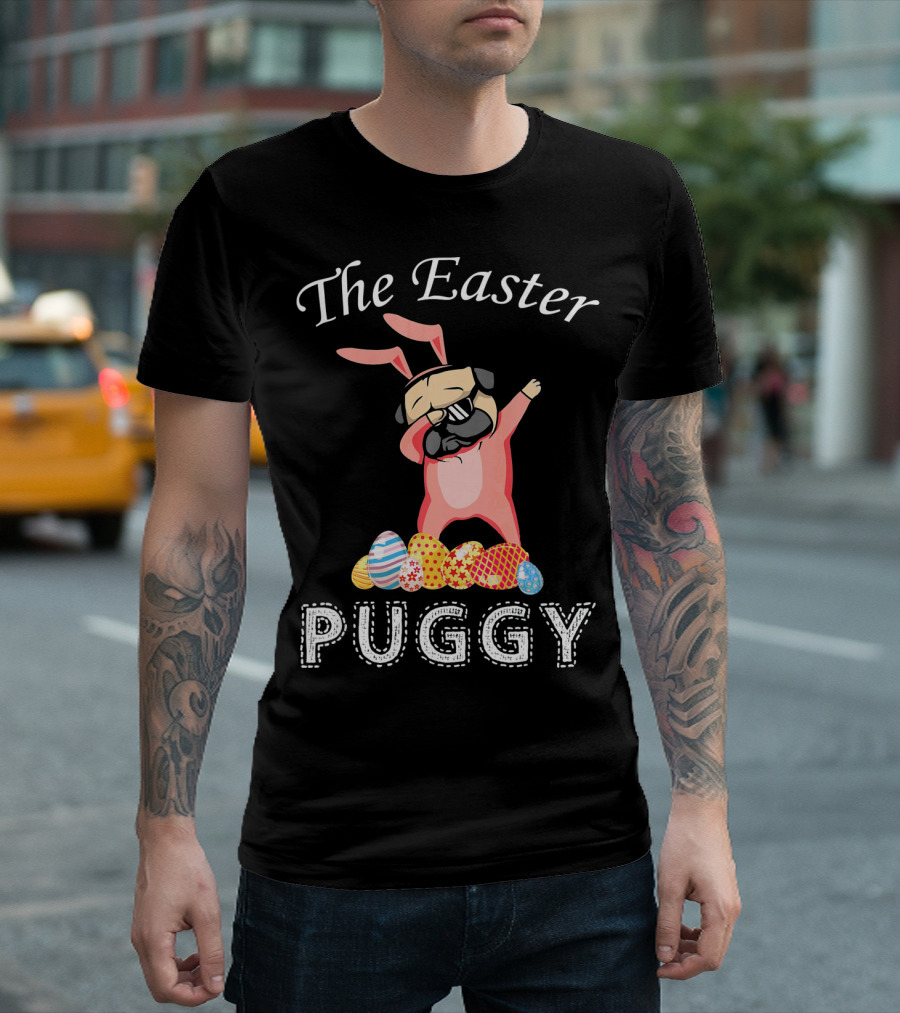 The Easter Puggy Dabbing Bunny with Colorful Eggs T-Shirt