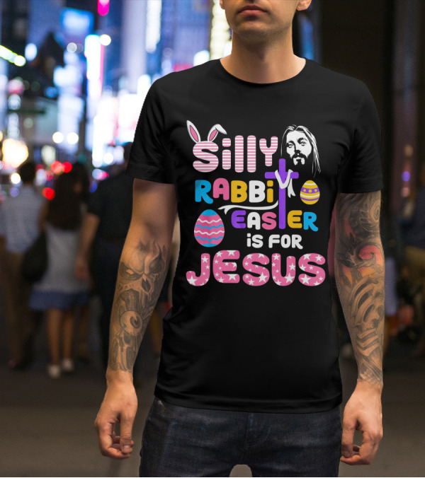 Silly Rabbit Easter Is For Jesus Cross Eggs Pink Stripes T-Shirt