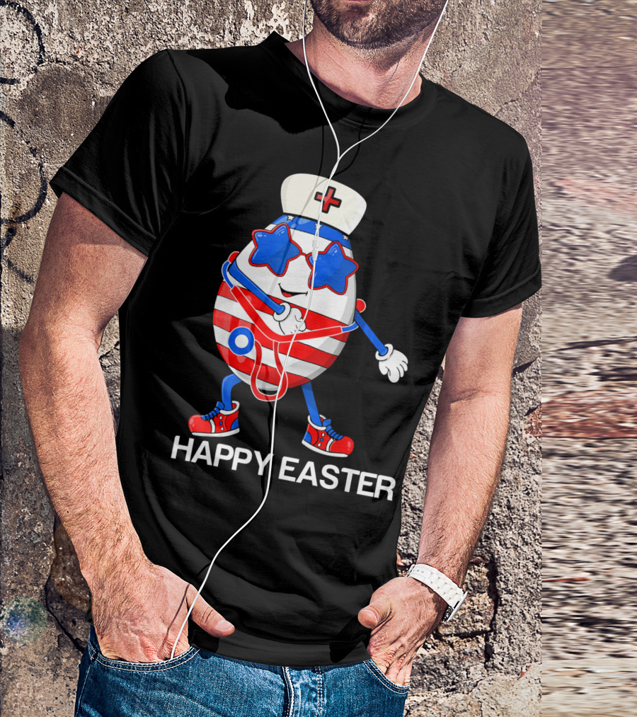 Happy Easter Flossing Egg With Stethoscope Nurse Hat And Stars T-Shirt