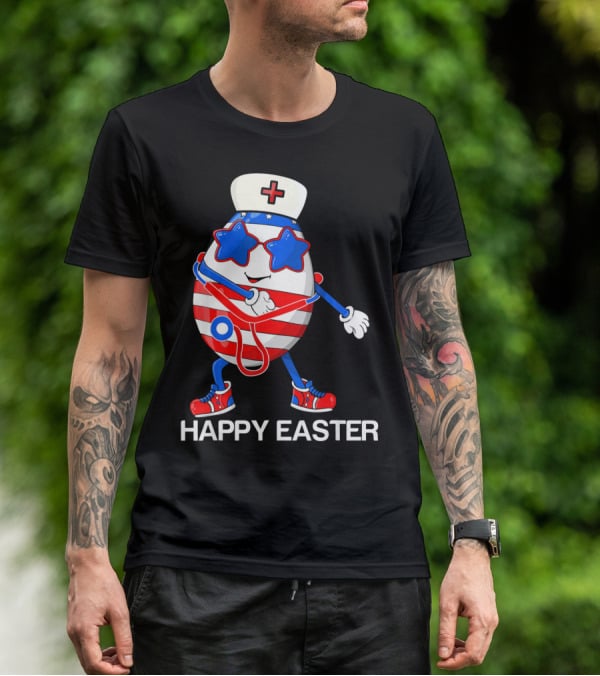 Happy Easter Flossing Egg With Stethoscope Nurse Hat And Stars T-Shirt