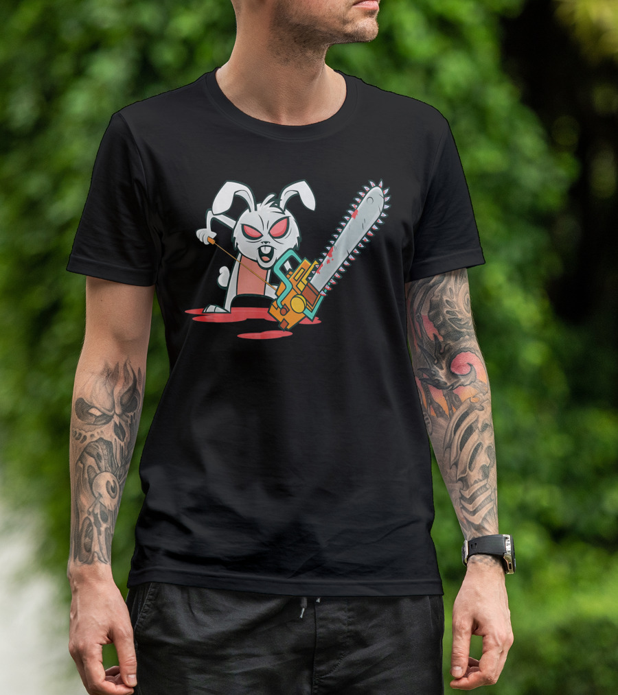 Crazy Easter Bunny With Chain Saw Super Blood T-Shirt