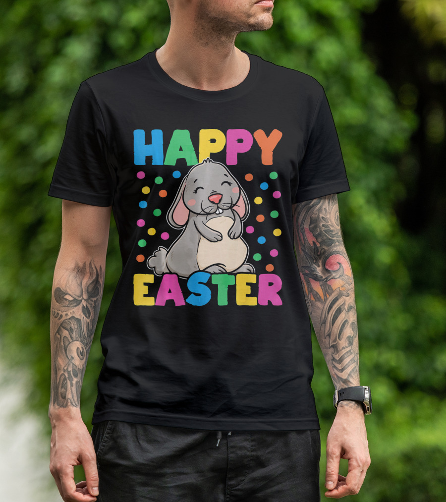 Happy Easter Bunny With Colorful Dots T-Shirt