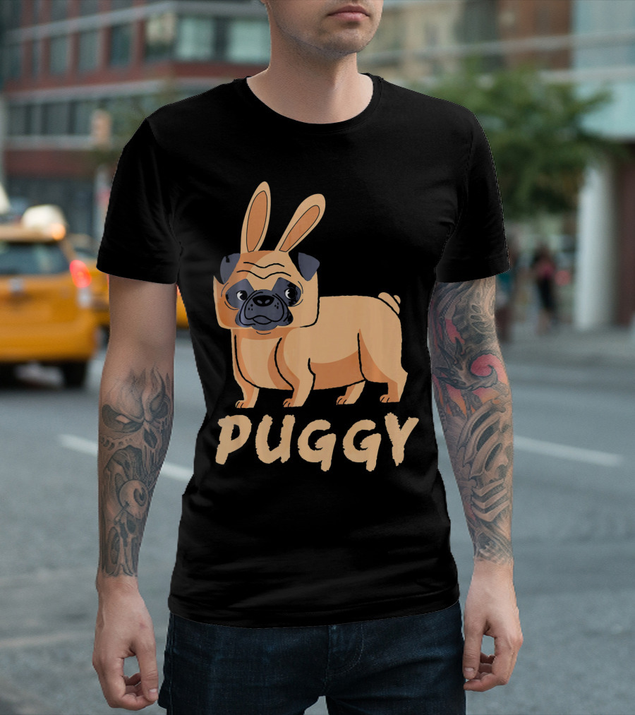 Puggy Easter Dog Pug With Bunny Ears T-Shirt